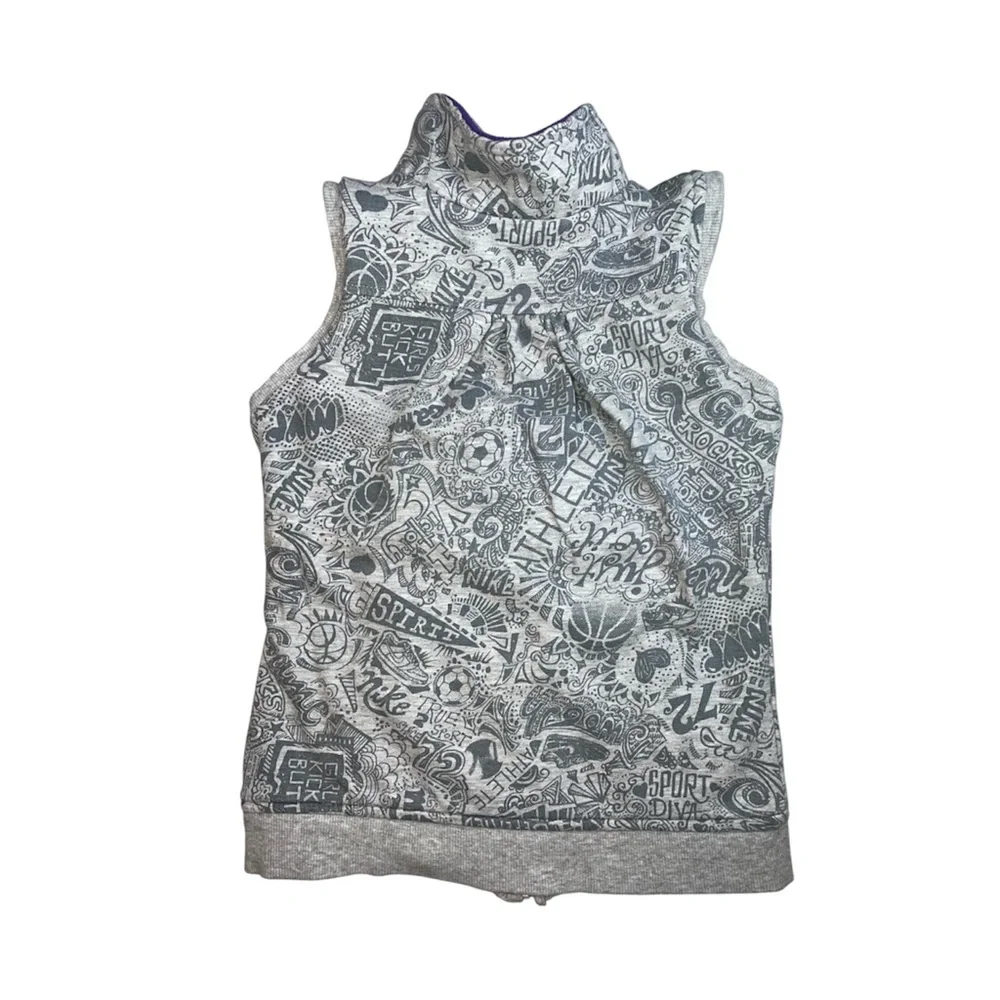 Nike Reversible Vest Girls 6X Purple Fleece Gray Doodle Full Zip Logo